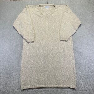 Vintage French Creek Womens Sweater Dress Large Long Sleeve Beige Linen Blend